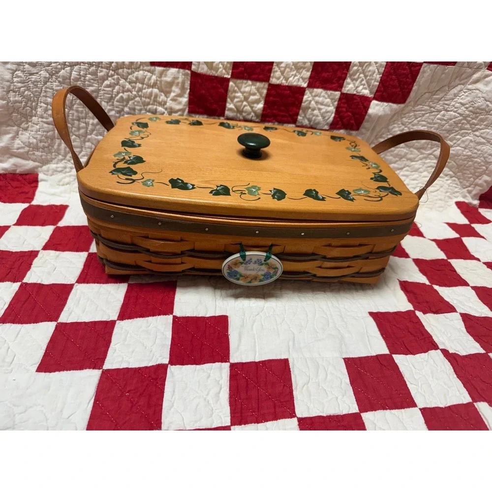 RARE !Longaberger 1997 Basket Ivy Painted Lid Floral Liner Plastic Protector